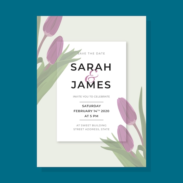 Free Vector big tulip flowers wedding invitation