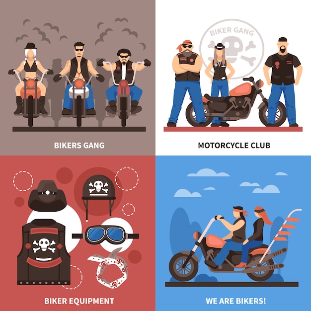 Free vector bikers concept icons set