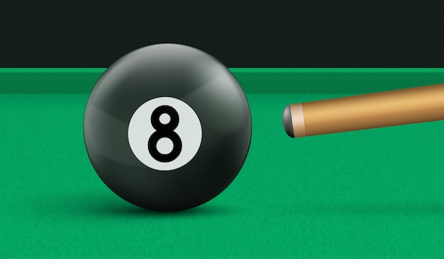 Free Vector billiard eight ball and cue on green cloth table