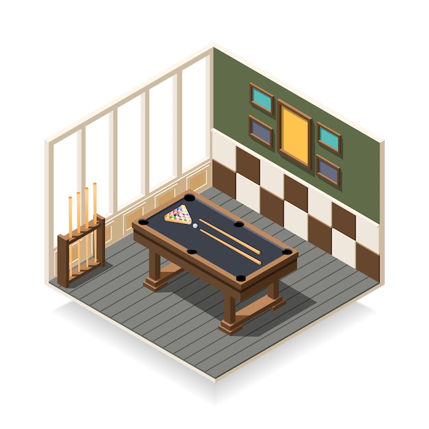 Free vector billiard room isometric composition