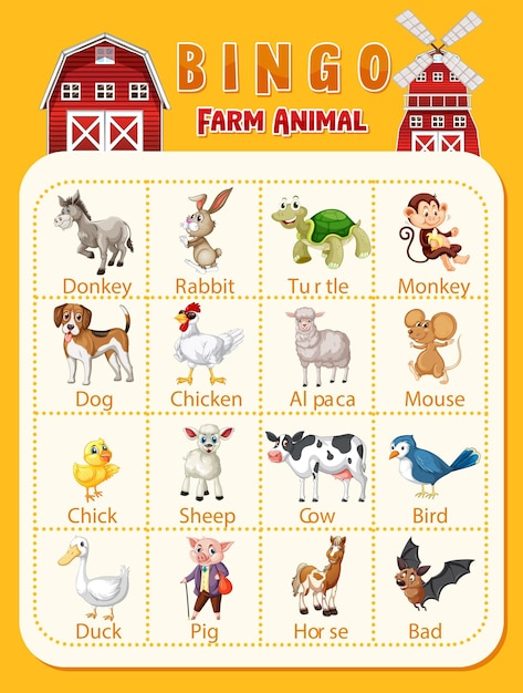 Bingo Farm animal worksheet