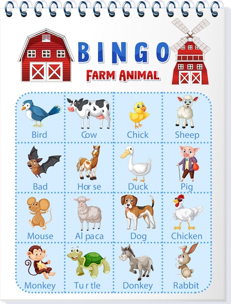 Bingo Farm animal worksheet