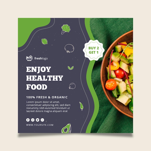 Free Vector bio and healthy food flyer with photo