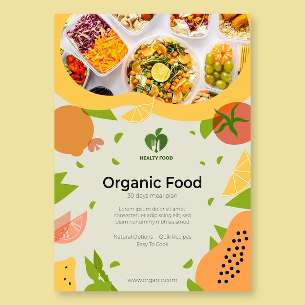 Bio and healthy food flyer with photo