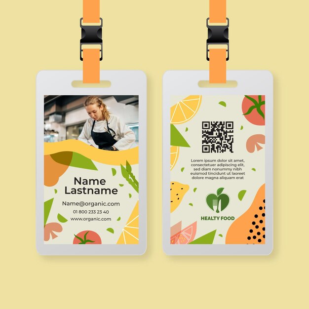 Bio and healthy food id card with photo