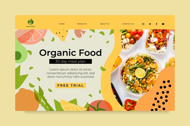 Bio and healthy food landing page with photo