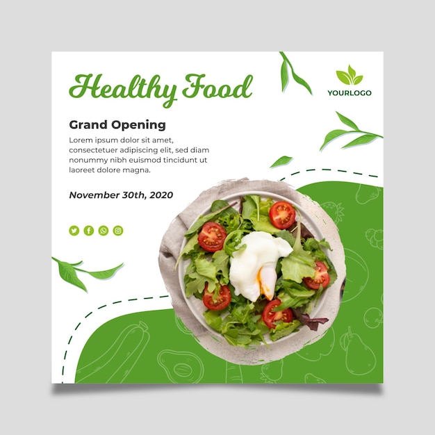 Bio and healthy food square flyer template