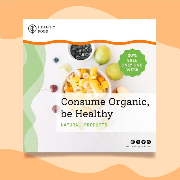 Bio and healthy food squared flyer template