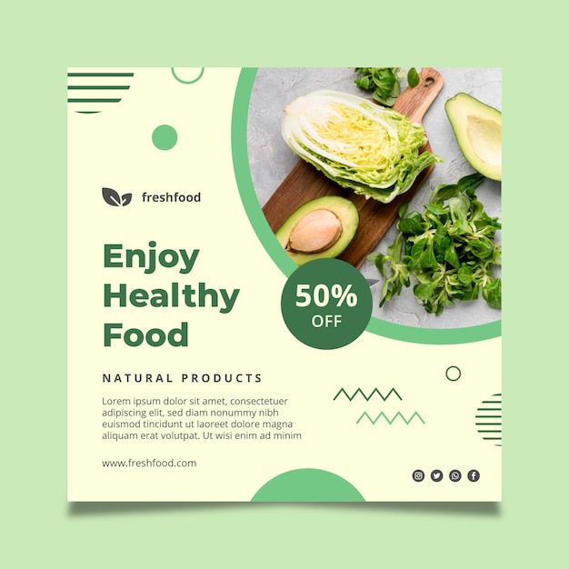 Bio and healthy food squared flyer template