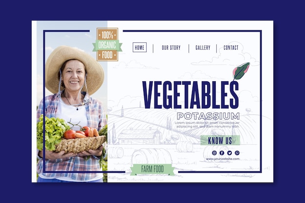 Free Vector bio and healthy vegetables landing page