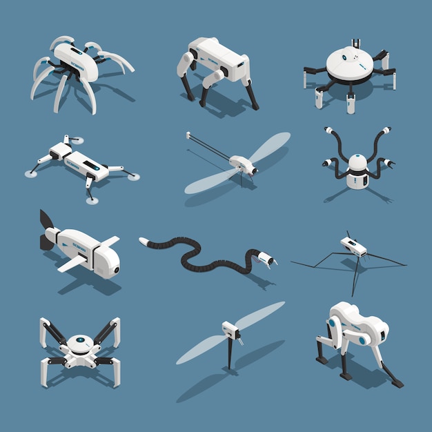 Bio Robots Isometric Icons