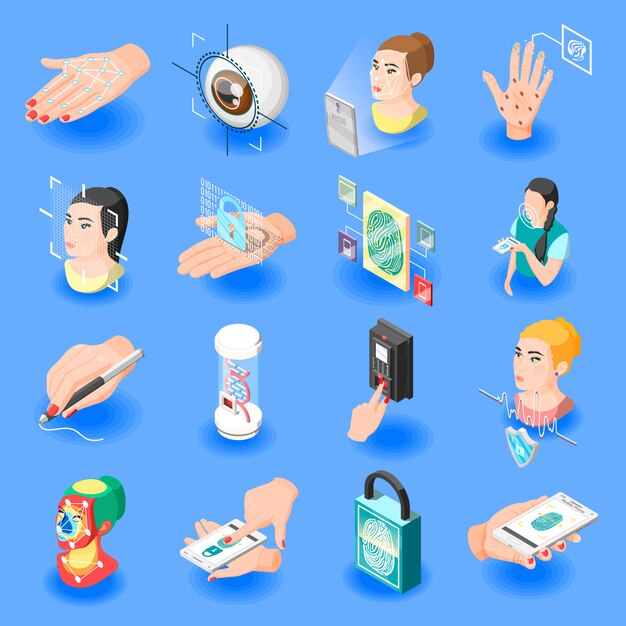 Biometric ID Isometric Icons