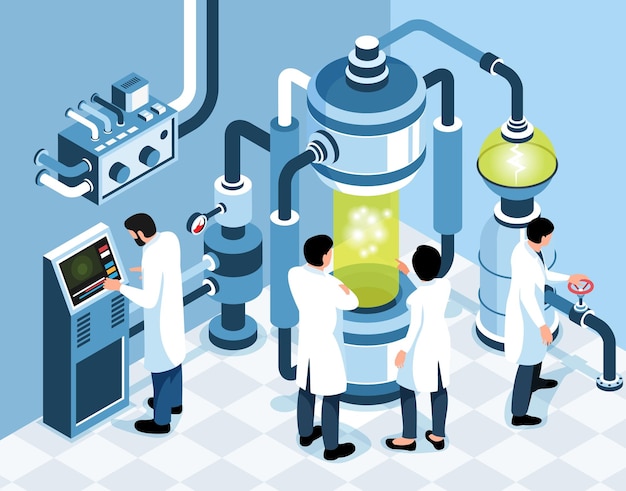 Free Vector biotechnology isometric background with scientists conducting investigation and experiments in laboratory vector illustration