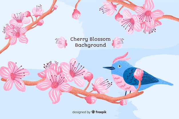 Free Vector bird cherry blossom background