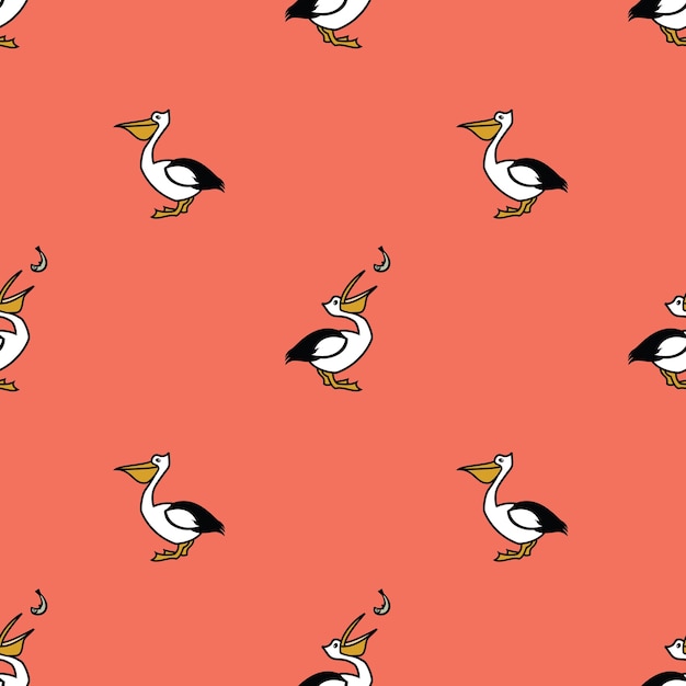 Birds collection Pelican Seamless pattern Pink background