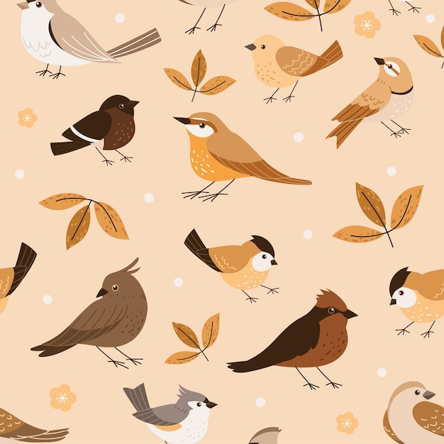 birds and dry leaves pattern style