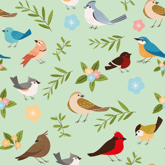 birds and flowers pattern design