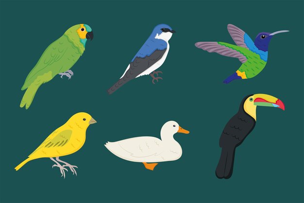 birds icon set on blue background