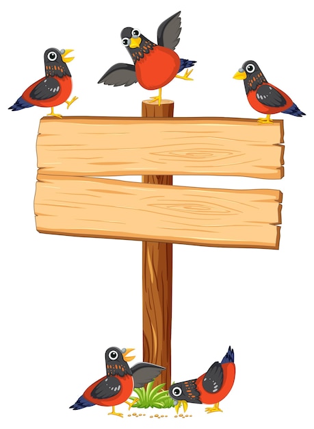 Free Vector birds standing around a directional wooden sign board