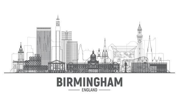 Birmingham England line city skyline vector at white background Stroke vector illustration Business travel and tourism concept with modern buildings Image for banner or web site