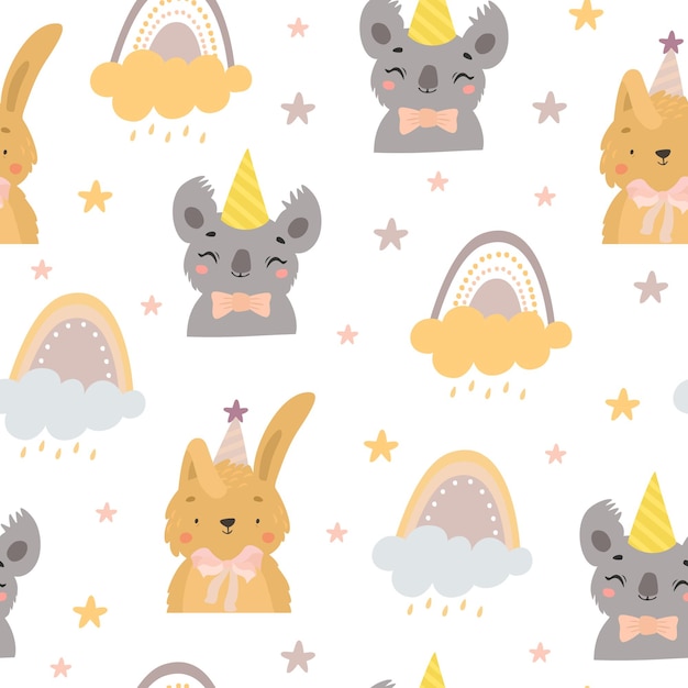 Birthday animals and rainbow pattern