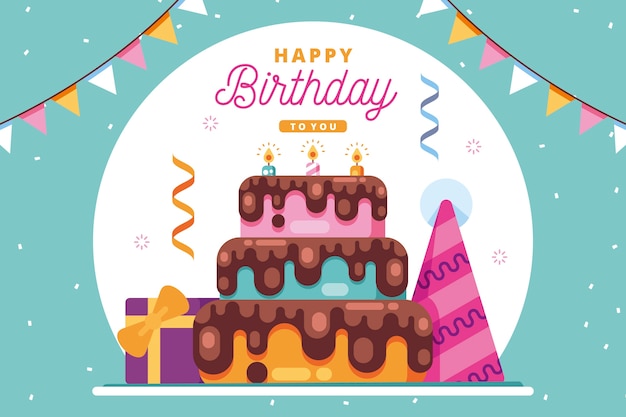 Free Vector birthday background with cake and garlands