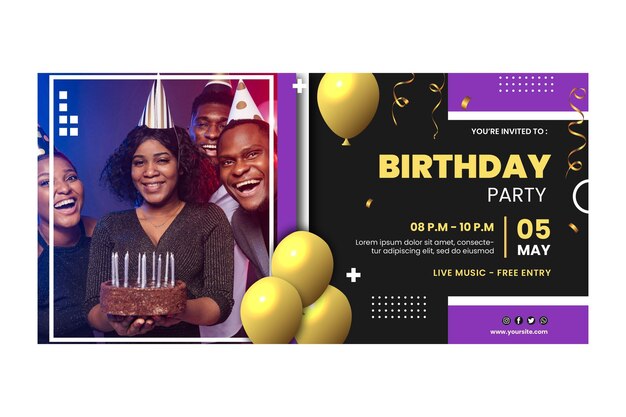 Birthday banner template with balloons