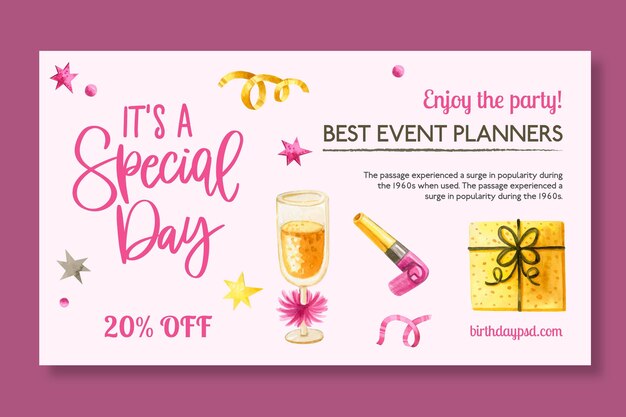 Birthday banner template with drawn elements