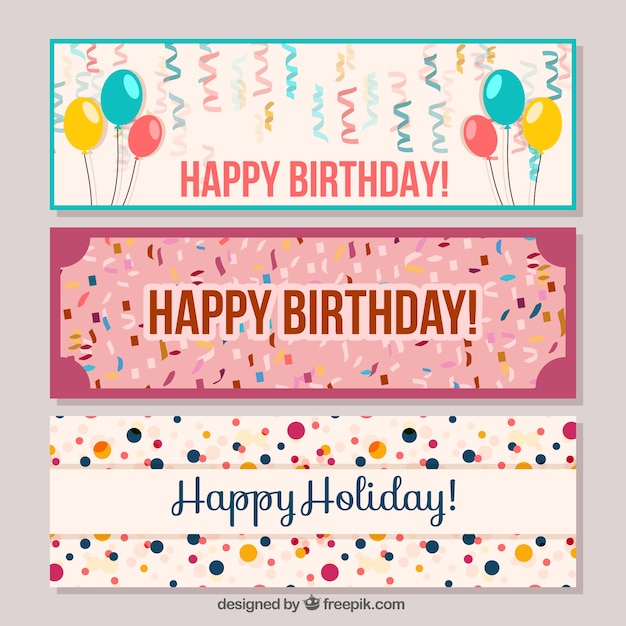 Free Vector birthday banners and balloons with confetti