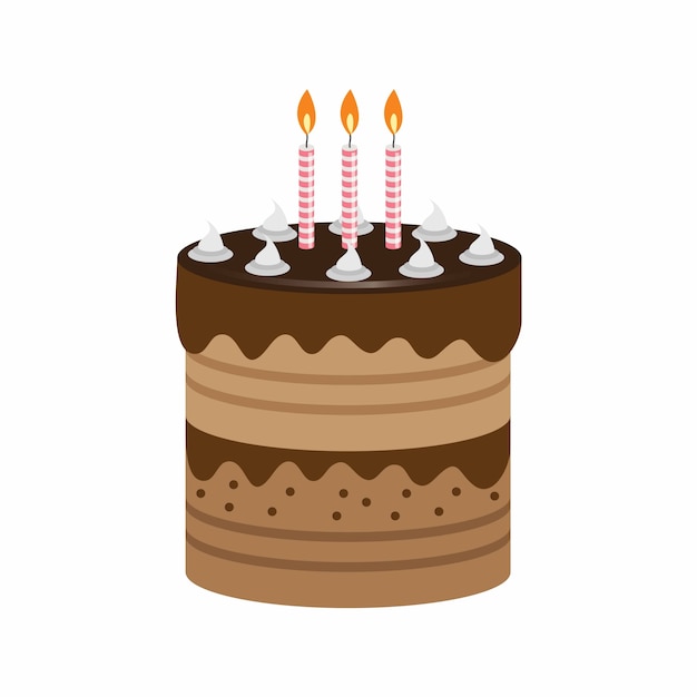 Birthday cake with beautiful garnish and candles. vector illustration