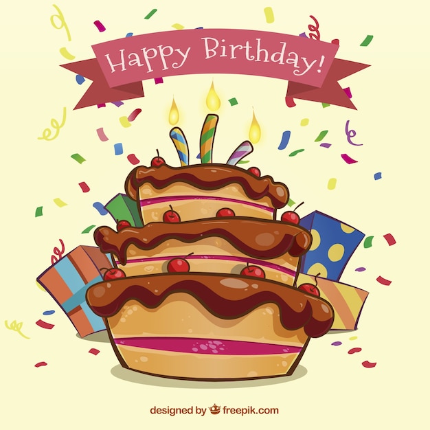 Free Vector birthday cake with hand drawn style