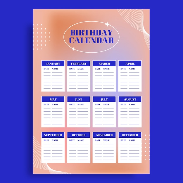 Birthday calendar template design