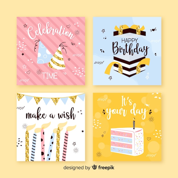 Free Vector birthday card collection in flat style