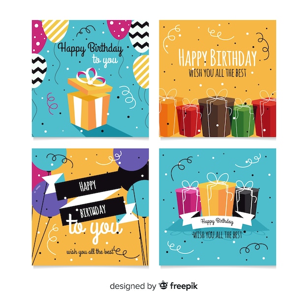 Birthday card collection in flat style