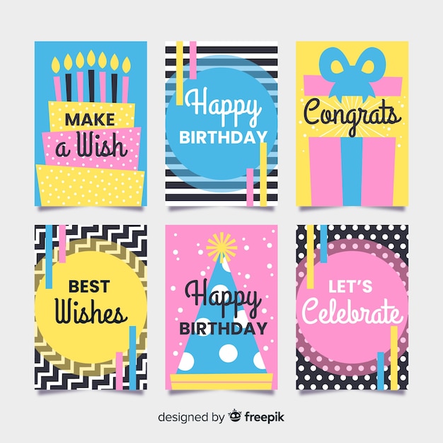 Birthday card collection in flat style