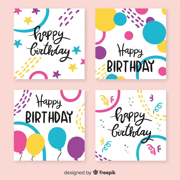 Free Vector birthday card collection in hand drawn style