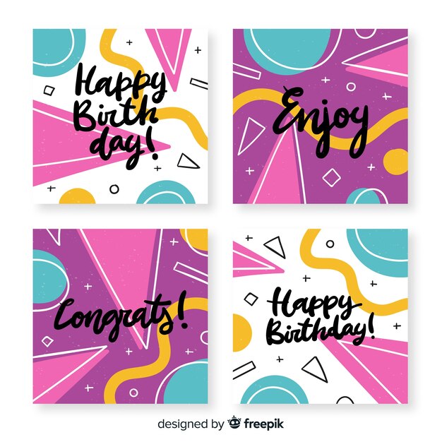 Birthday card collection with abstract shapes