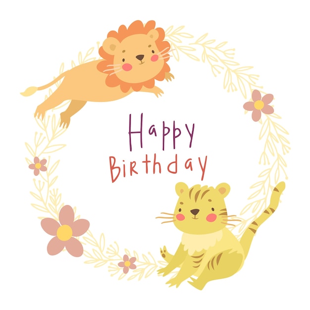 birthday card, lion and tiger