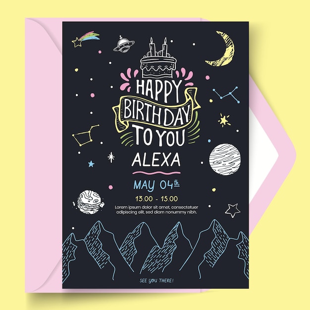 Free vector birthday card space theme template