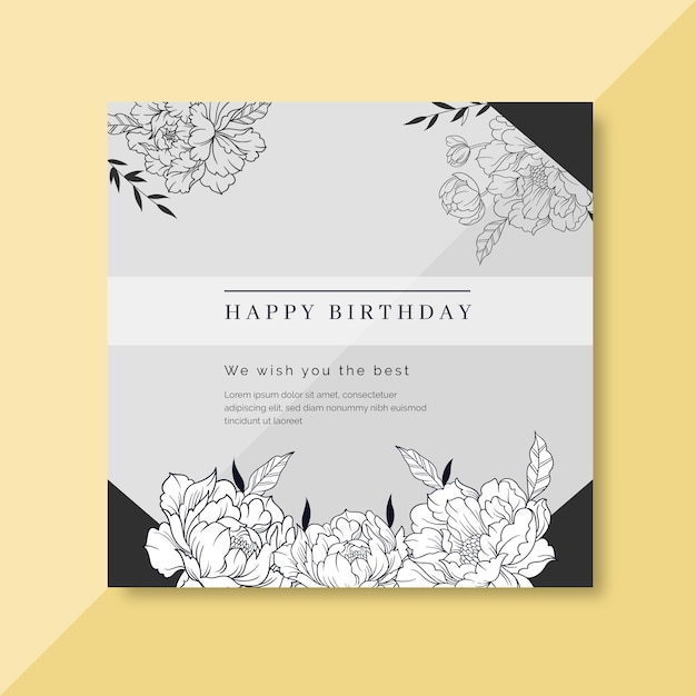 Free vector birthday card template with floral ornaments