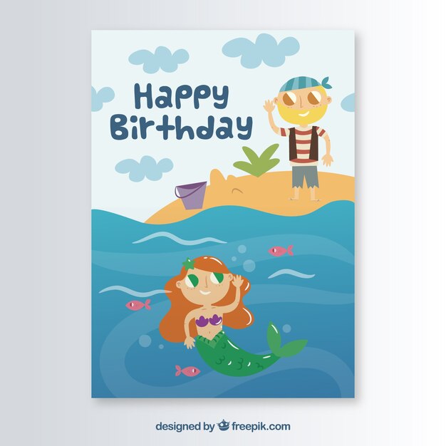 Birthday card template with mermaid