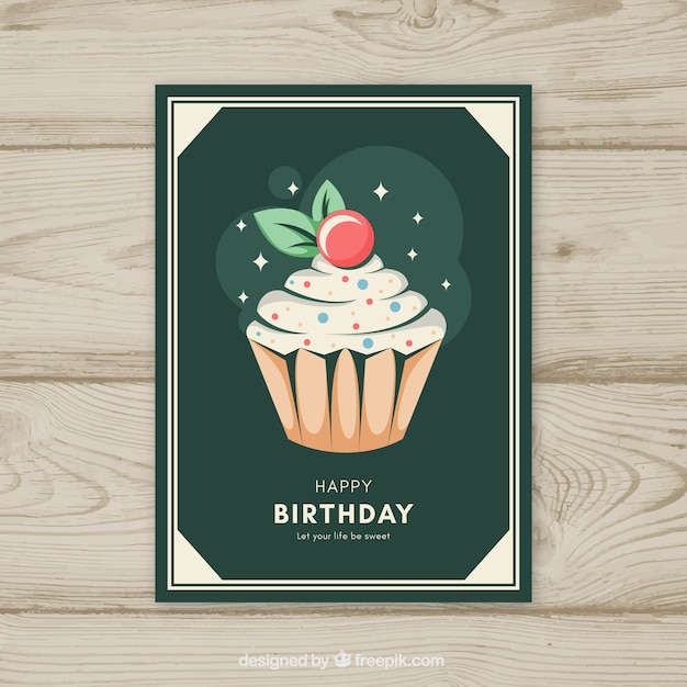 Free Vector birthday card template with muffin