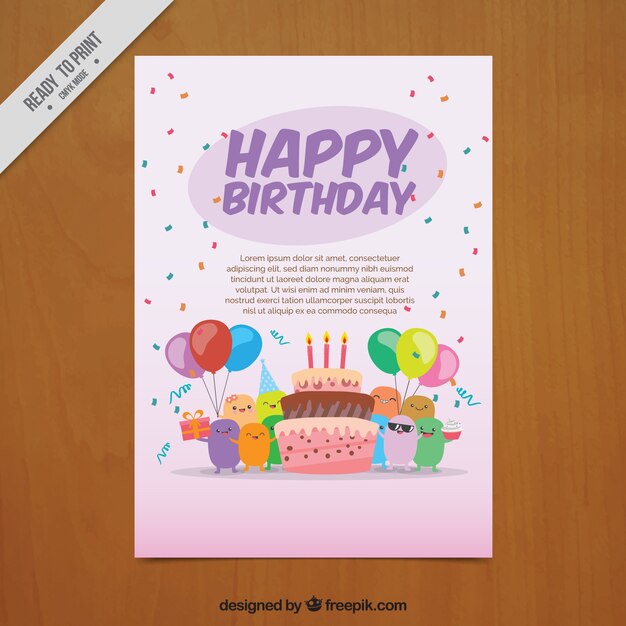 Birthday card with cake and characters