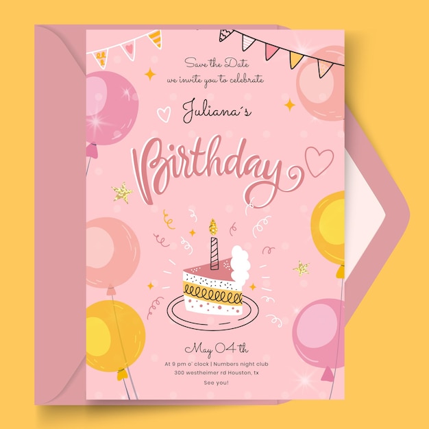 Birthday card with cake template