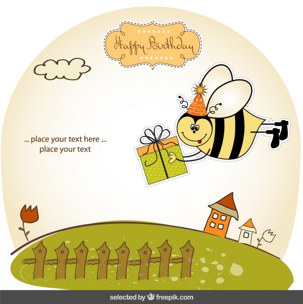 Free Vector birthday card with funny bee