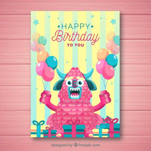 Birthday card with funny monster