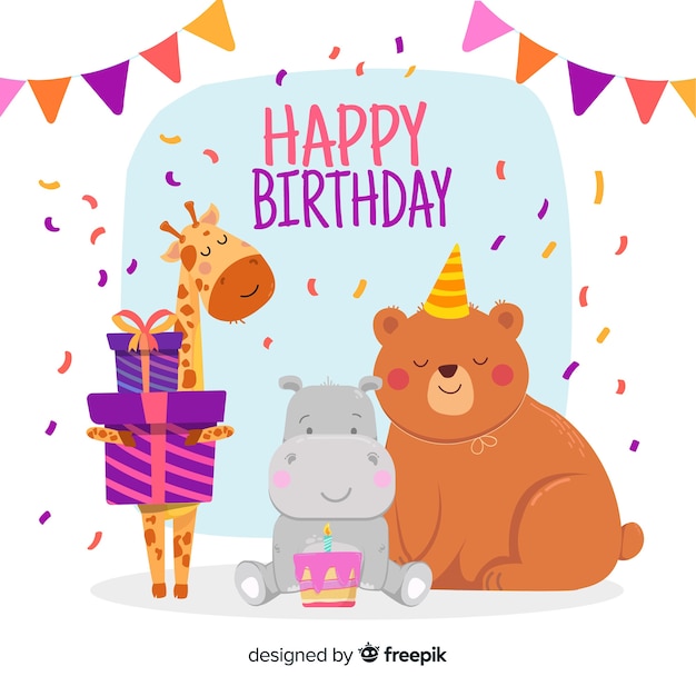 Birthday card with illustrated animals