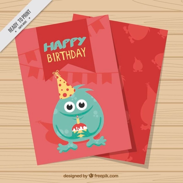 Free vector birthday card with a lovely monster