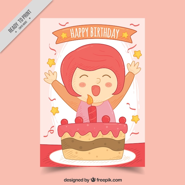 Birthday card with merry little girl