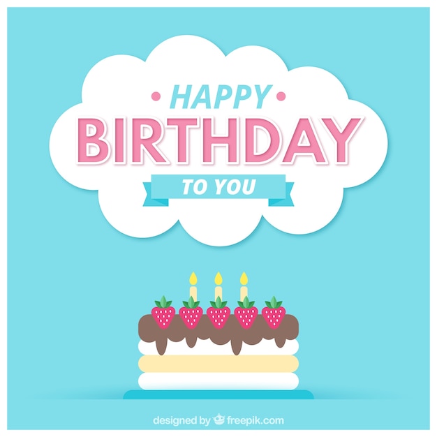 Free Vector birthday card with strawberry cake 